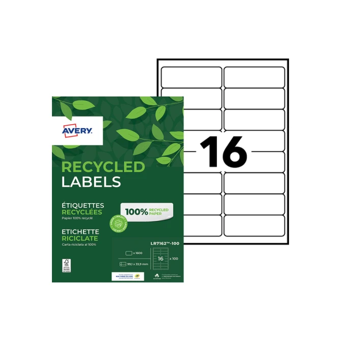 Etiket Avery LR7162-100 99.1x33.9mm recycled wit 1600 etiketten