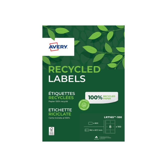 Etiket Avery LR7165-100 99.1x67.7mm recycled wit 800 etiketten
