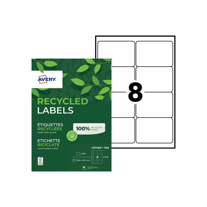 Etiket Avery LR7165-100 99.1x67.7mm recycled wit 800 etiketten
