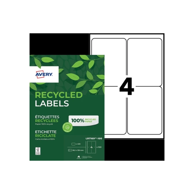Etiket Avery LR7169-100 99.1x139 mm recycled wit 400 etiketten