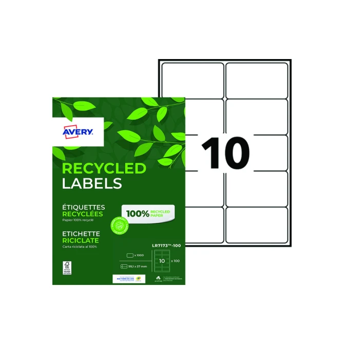 Etiket Avery LR7173-100 99.1x57mm recycled wit 1000 etiketten