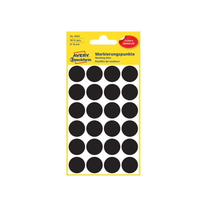 Etiket Avery Zweckform 3003 rond 18mm zwart 96 etiketten