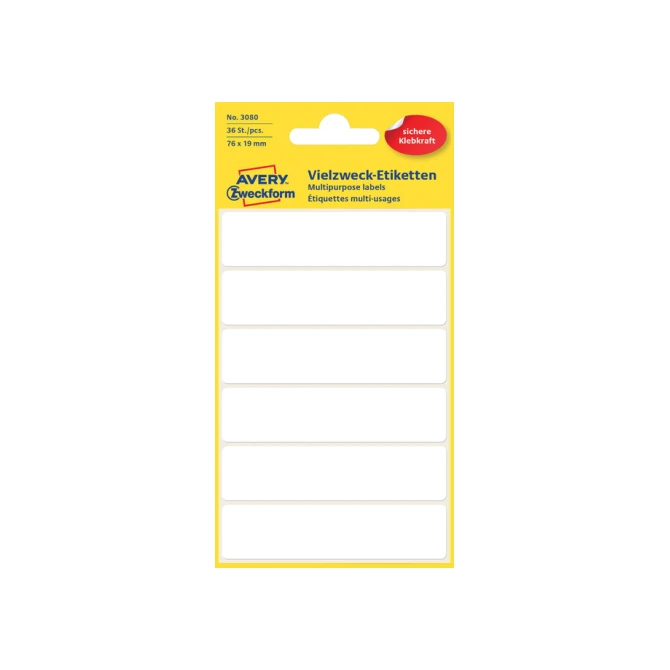 Etiket Avery Zweckform 3080 76x19mm wit 36 etiketten