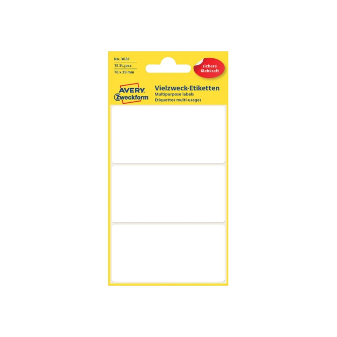 Etiket Avery Zweckform 3081 76x39mm wit 18 etiketten