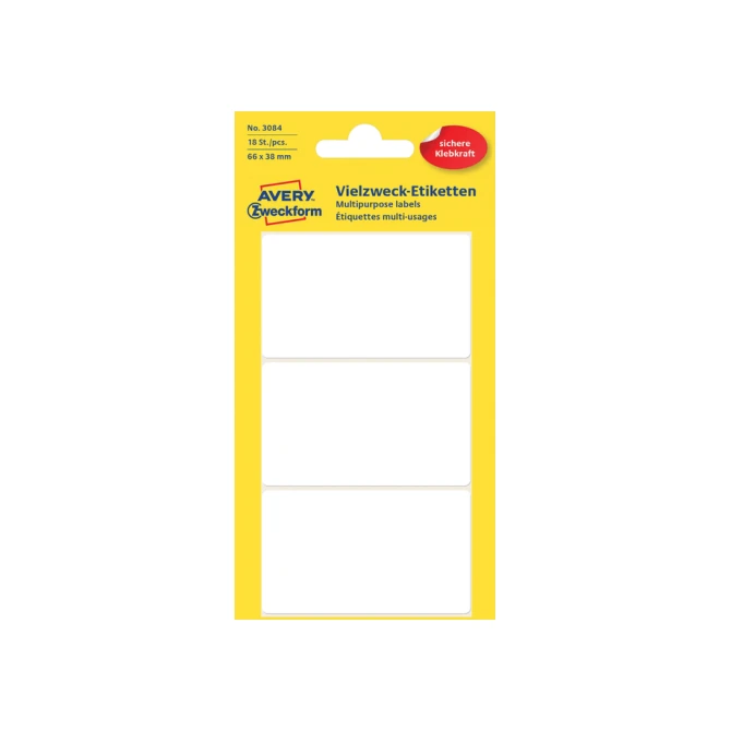 Etiket Avery Zweckform 3084 66x38mm wit 18 etiketten