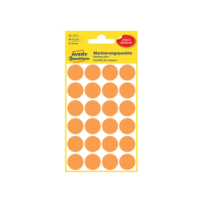 Etiket Avery Zweckform 3173 rond 18mm lichtoranje 96 etiketten