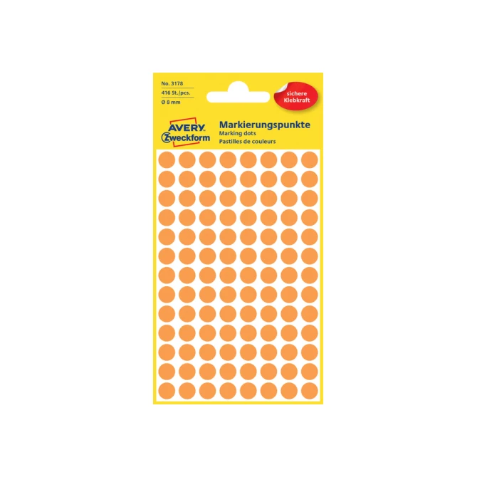 Etiket Avery Zweckform 3178 rond 8mm oranje 416 etiketten