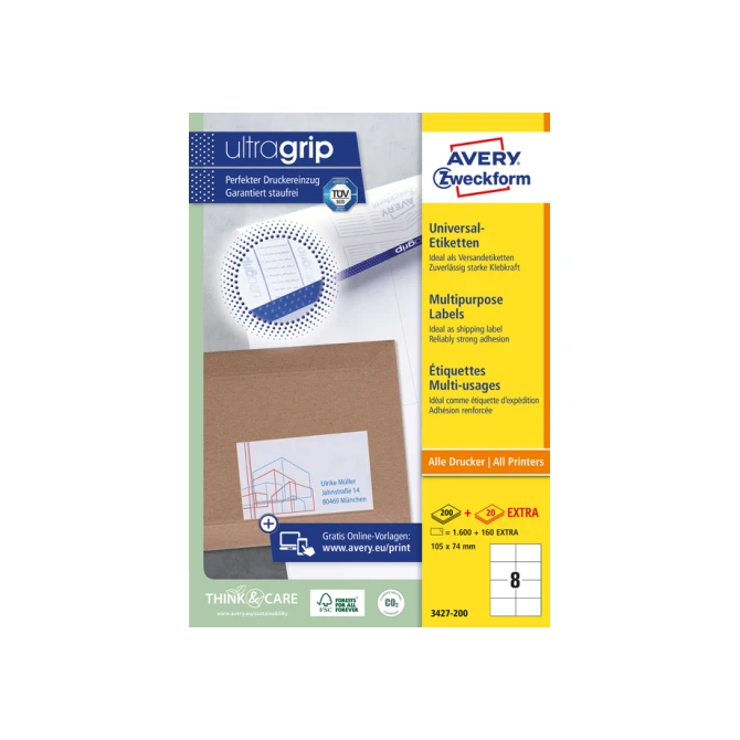 Etiket Avery Zweckform 3427-200 105x74mm wit 1600stuks