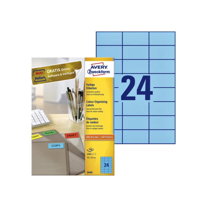 Etiket Avery Zweckform 3449 70x37mm blauw 2400stuks