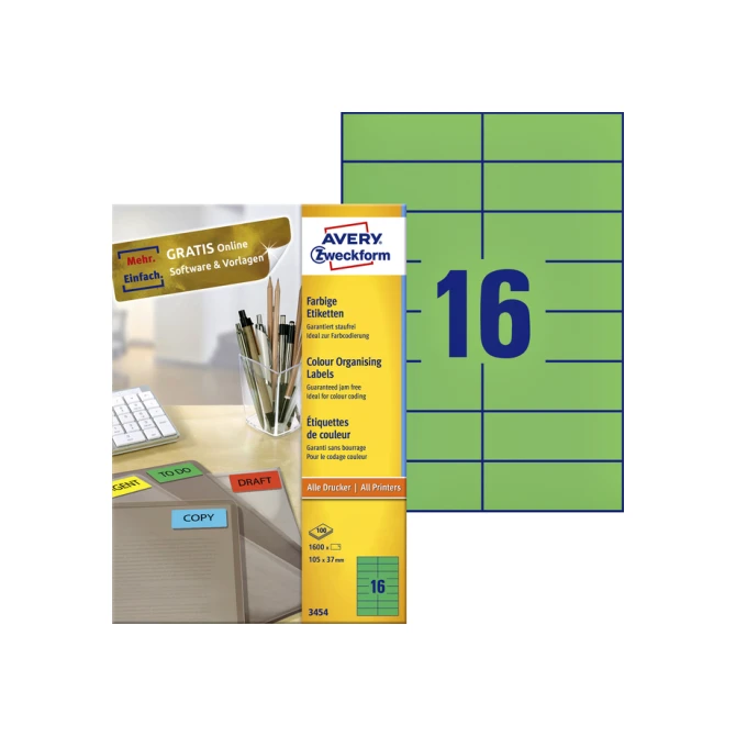 Etiket Avery Zweckform 3454 105x37mm groen 1600stuks