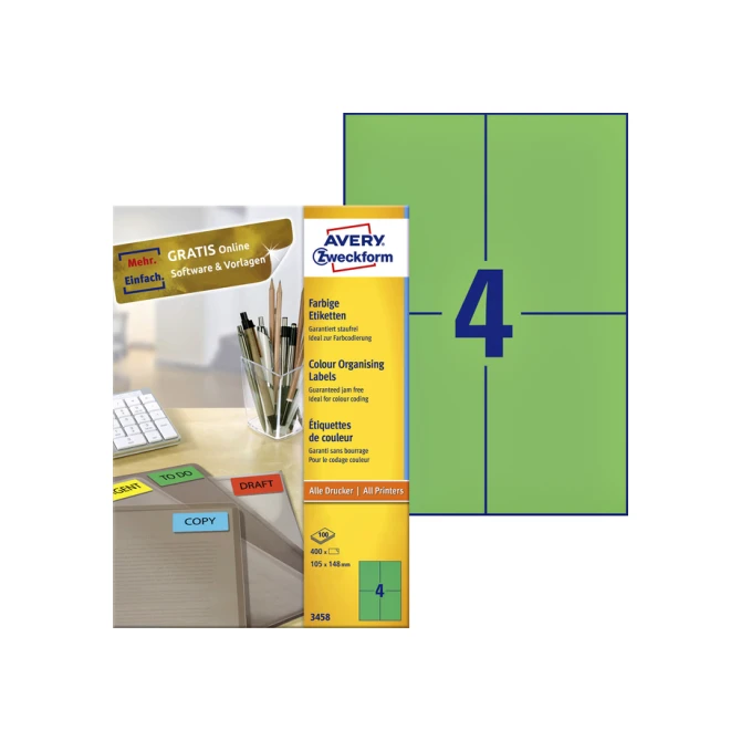 Etiket Avery Zweckform 3458 105x148mm A6 groen 400stuks
