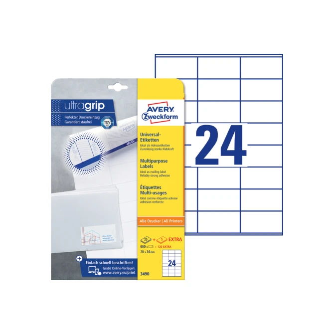 Etiket Avery Zweckform 3490 70x36mm wit 600stuks