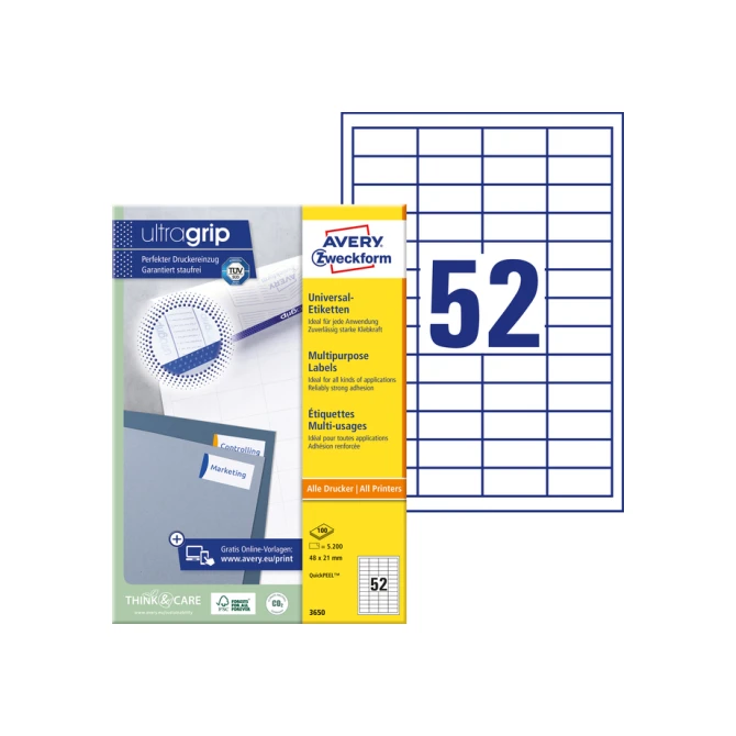 Etiket Avery Zweckform 3650 48x21mm wit 5200 etiketten