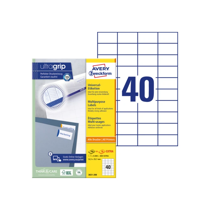 Etiket Avery Zweckform 3651-200 52.5x29.7mm wit 8000stuks
