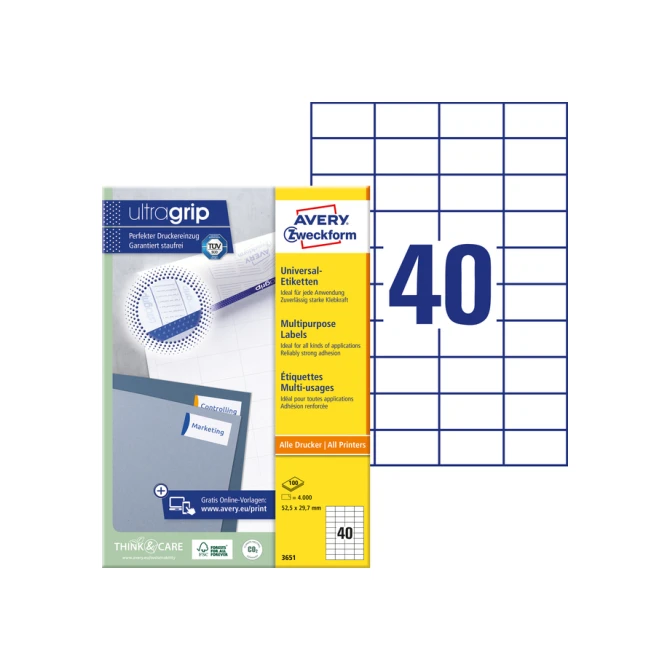 Etiket Avery Zweckform 3651 52.5x29.7mm wit 4000stuks