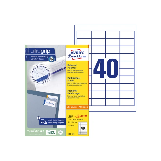 Etiket Avery Zweckform 3657-200 48.5x25.4mm wit 8000stuks