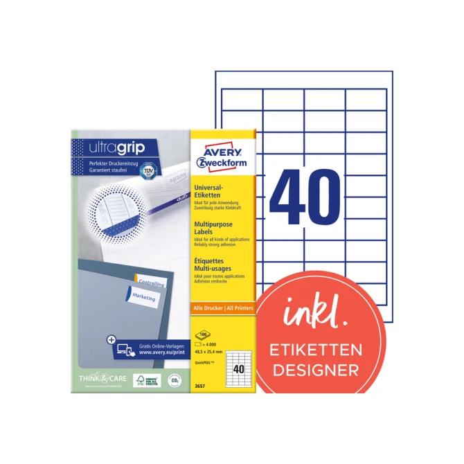Etiket Avery Zweckform 3657 48.5x25.4mm wit 4000stuks
