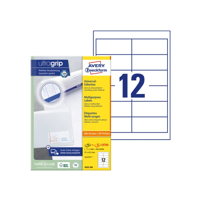 Etiket Avery Zweckform 3659-200 97x42.3mm wit 2400stuks