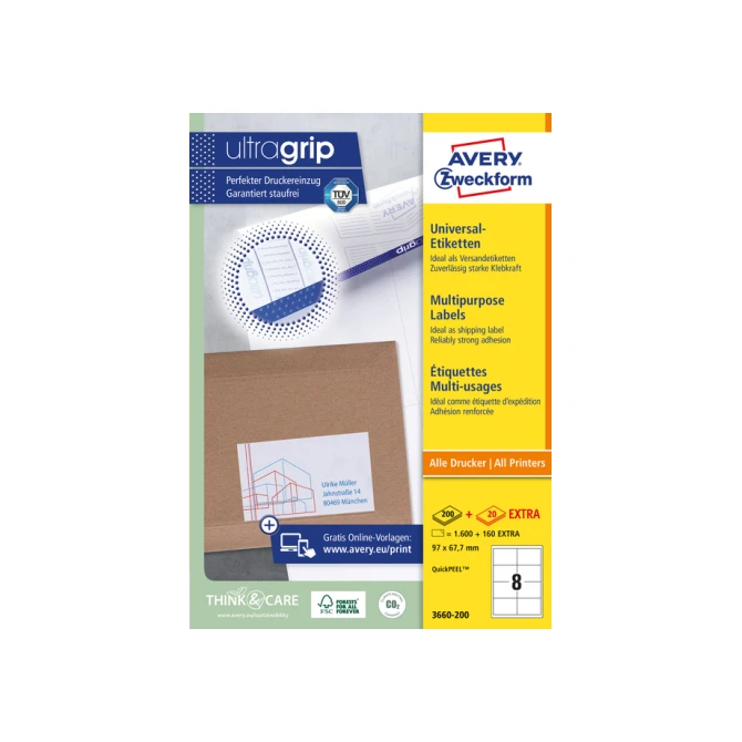 Etiket Avery Zweckform 3660-200 97x67.7mm wit 1600stuks