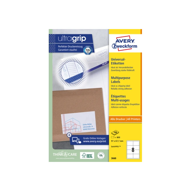 Etiket Avery Zweckform 3660 97x67.7mm wit 800stuks