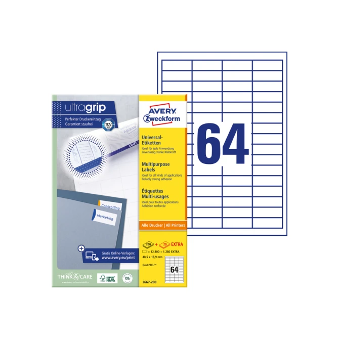 Etiket Avery Zweckform 3667-200 48.5x16.9mm wit 12800stuks