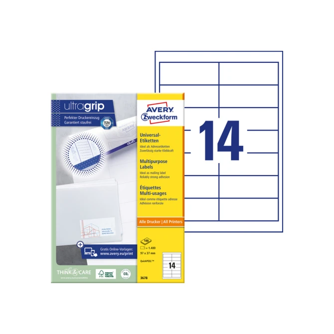 Etiket Avery Zweckform 3678 97x37mm wit 1400 etiketten