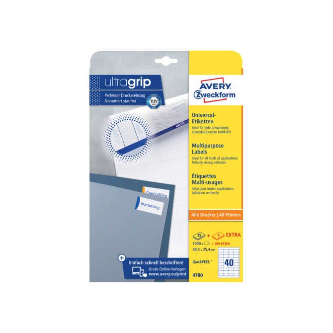 Etiket Avery Zweckform 4780 48.5x25.4mm wit 1000stuks