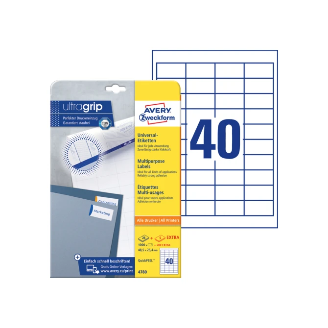 Etiket Avery Zweckform 4780 48.5x25.4mm wit 1000stuks