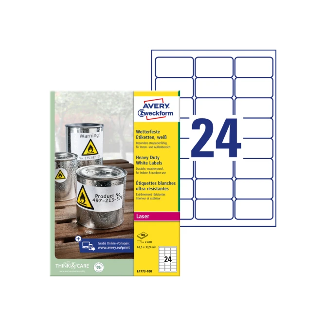 Etiket Avery Zweckform L4773-100 63.5x33.9 2400 etiketten