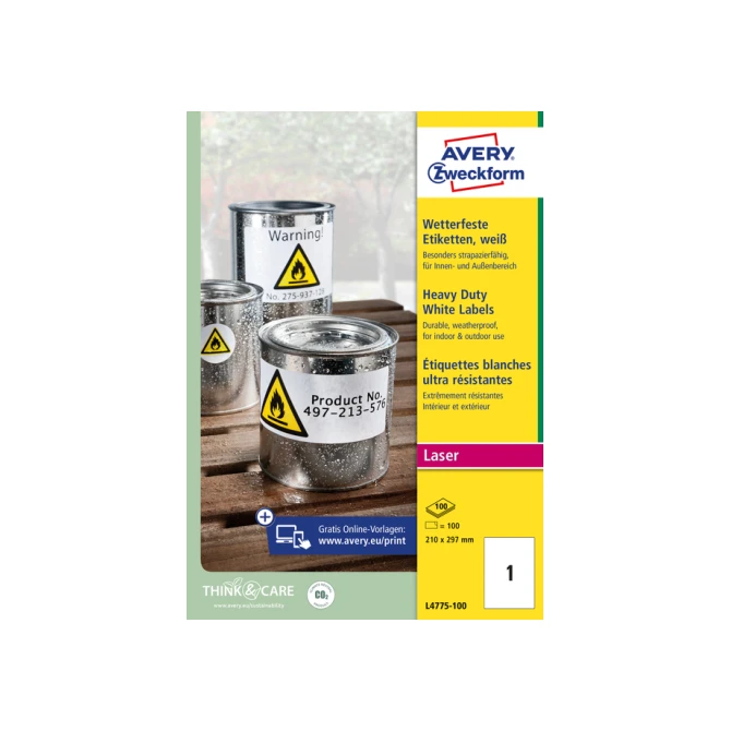 Etiket Avery Zweckform L4775-100 210x297mm 100 etiketten