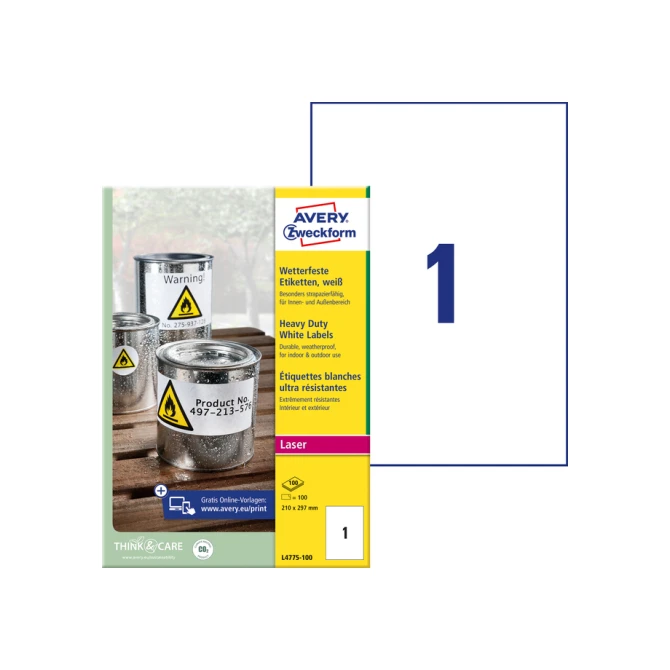 Etiket Avery Zweckform L4775-100 210x297mm 100 etiketten