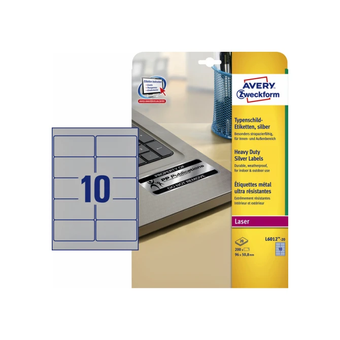 Etiket Avery Zweckform L6012-20 96x50.8mm zilver 200stuks