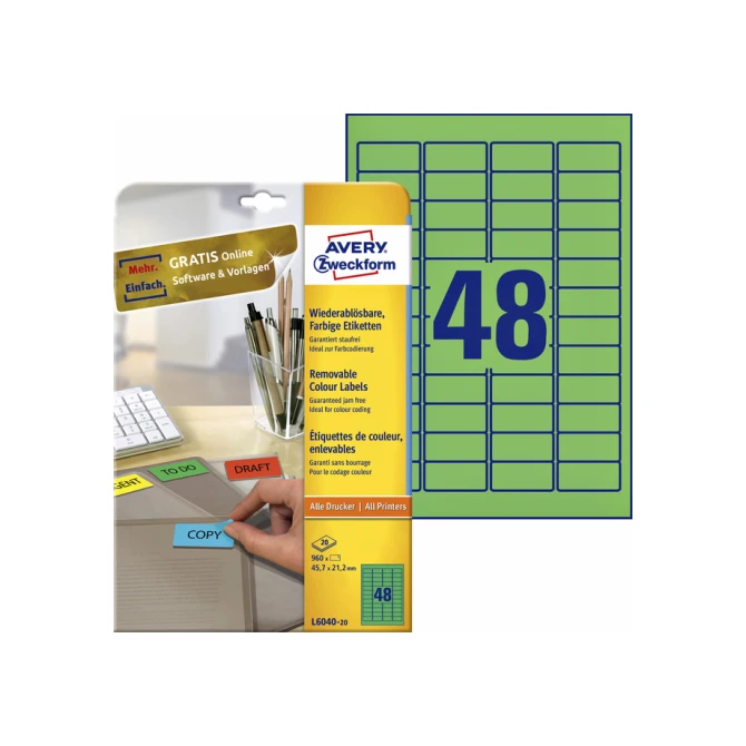 Etiket Avery Zweckform L6040-20 45.7x21.2mm groen 960stuks