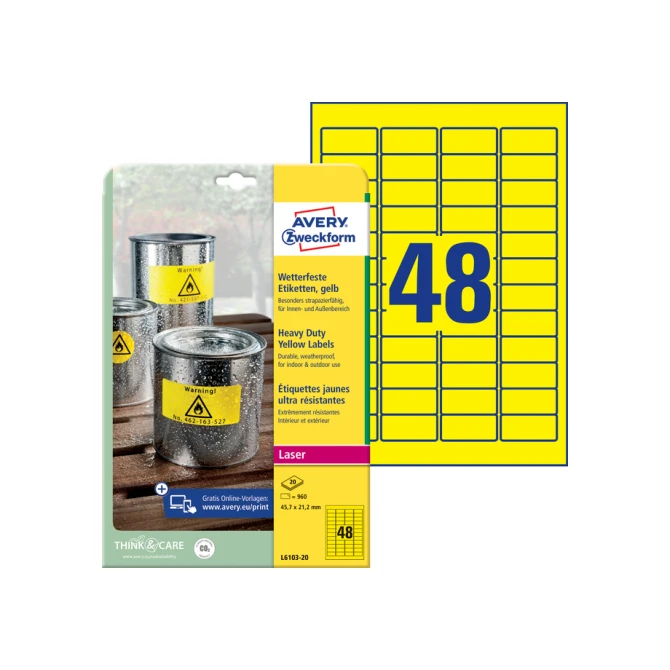 Etiket Avery Zweckform L6103-20 45.7x21.2mm geel 960stuks