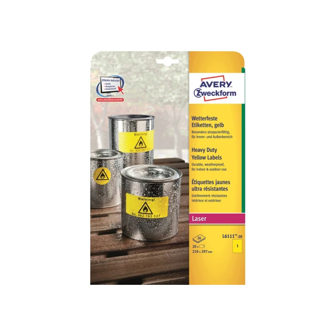 Etiket Avery Zweckform L6111-20 210x297mm geel 20stuks
