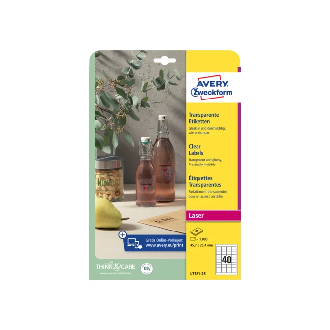Etiket Avery Zweckform L7781-25 45.7x25.4mm transparant 1000stuks