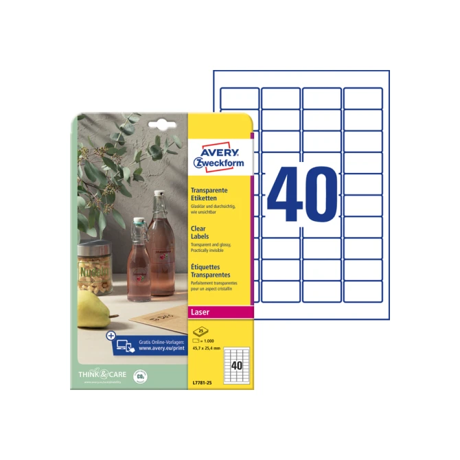 Etiket Avery Zweckform L7781-25 45.7x25.4mm transparant 1000stuks