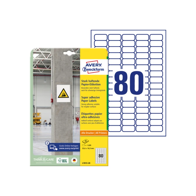 Etiket Avery Zweckform L7872-20 35.6x16.9mm 1600 etiketten
