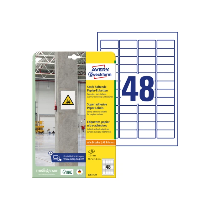 Etiket Avery Zweckform L7873-20 45.7x21.2mm 960 etiketten