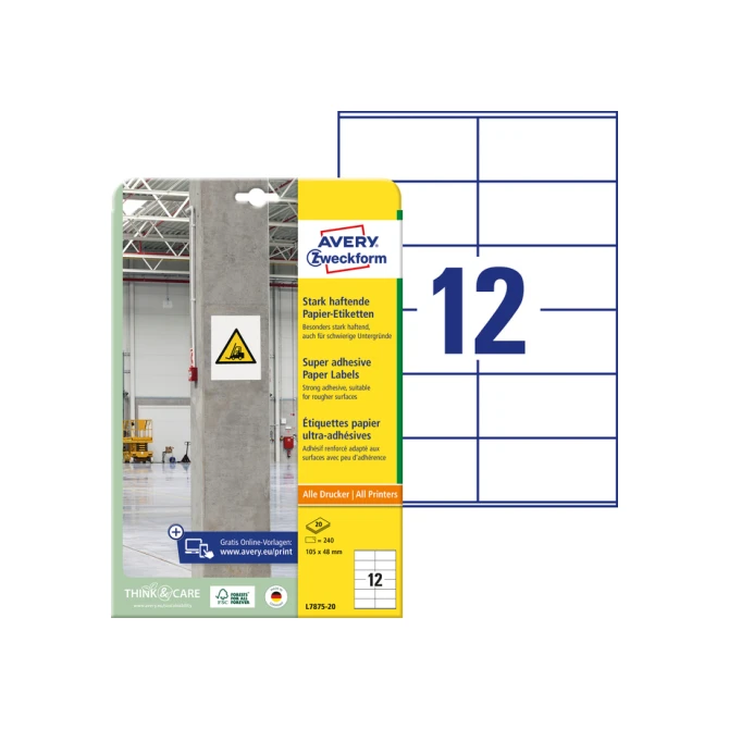 Etiket Avery Zweckform L7875-20 105x48mm 240 etiketten