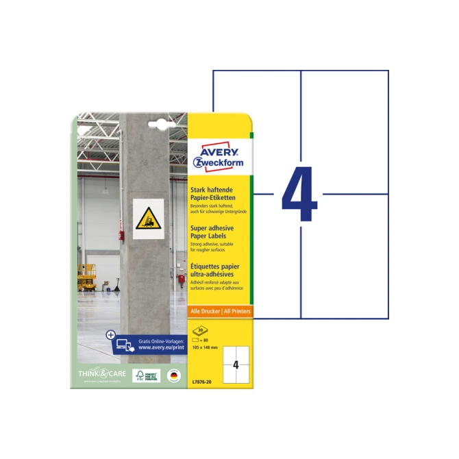 Etiket Avery Zweckform L7876-20 105x148mm 80 etiketten
