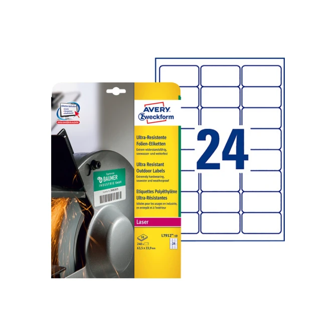 Etiket Avery Zweckform L7912-10 63.5x33.9mm polyethyleen wit 240stuks