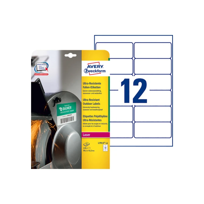 Etiket Avery Zweckform L7913-10 99.1x42.3mm polyester wit 120stuks