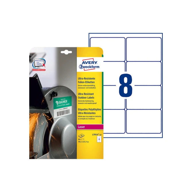 Etiket Avery Zweckform L7914-10 99.1x67.7mm polyester wit 80stuks