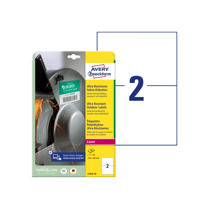Etiket Avery Zweckform L7916-10 210x148mm polyethyleen wit 20stuks