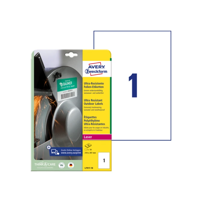 Etiket Avery Zweckform L7917-10 210x297mm polyethyleen wit 10stuks