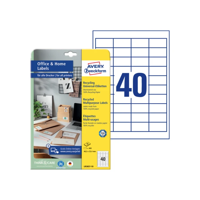Etiket Avery Zweckform LR3657-10 48.5x25.4mm recycled wit 400stuks