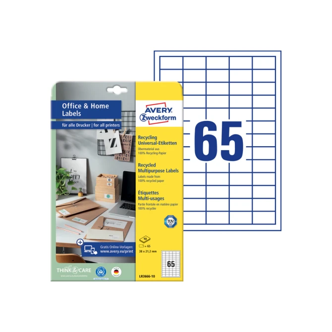 Etiket Avery Zweckform LR3666-10 38x21.2mm recycled wit 650stuks
