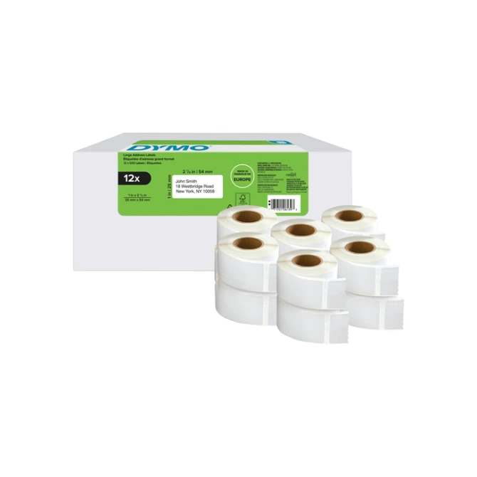 Etiket Dymo LabelWriter adressering 25x54mm 12 rollen á 500 stuks wit