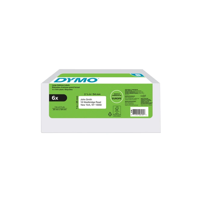 Etiket Dymo LabelWriter adressering 25x54mm 6 rollen á 500 stuks wit